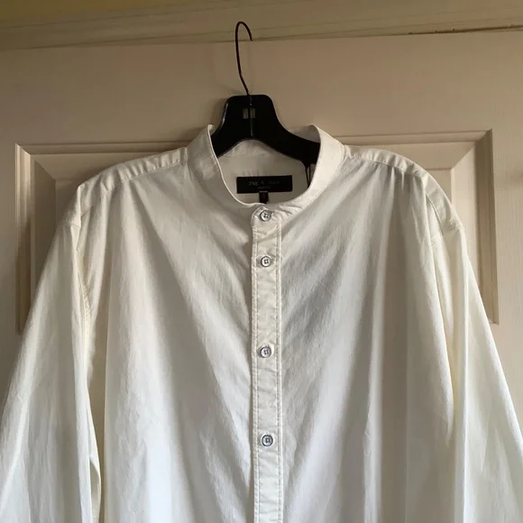 Rag & Bone Landen Poplin Band Collar Long Sleeve Button Down Shirt Ivory SZ M - Picture 3 of 16